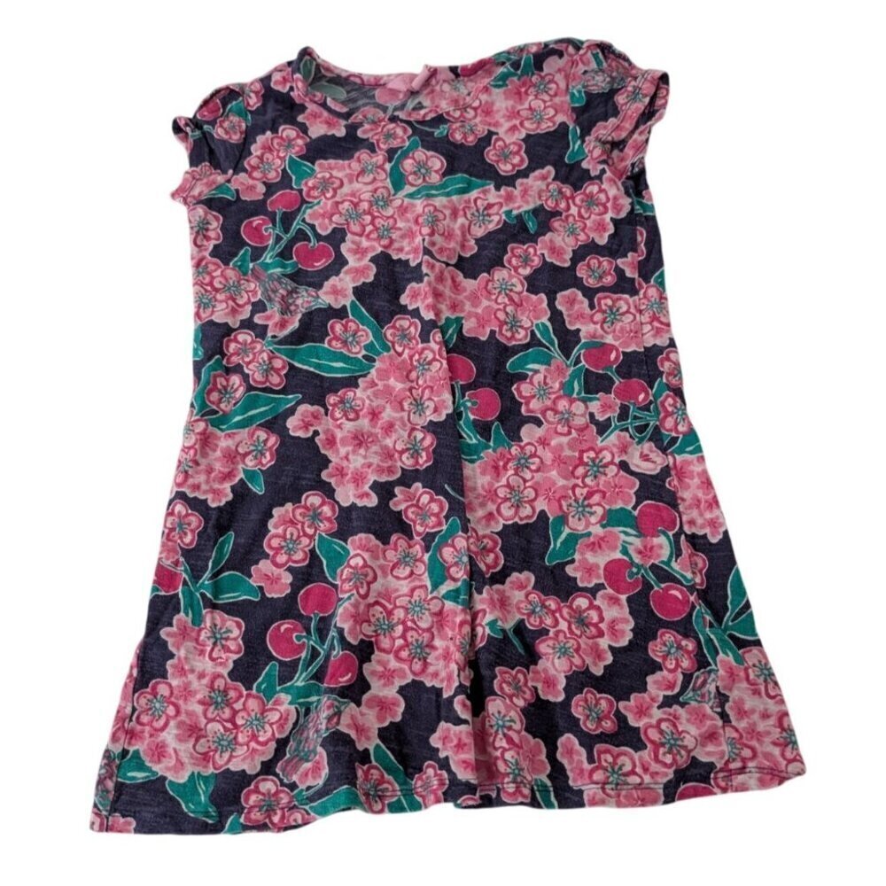 Lilly Pulitzer Floral Dress Girls Size Small Blue Cherry Picker Cherry Blossom